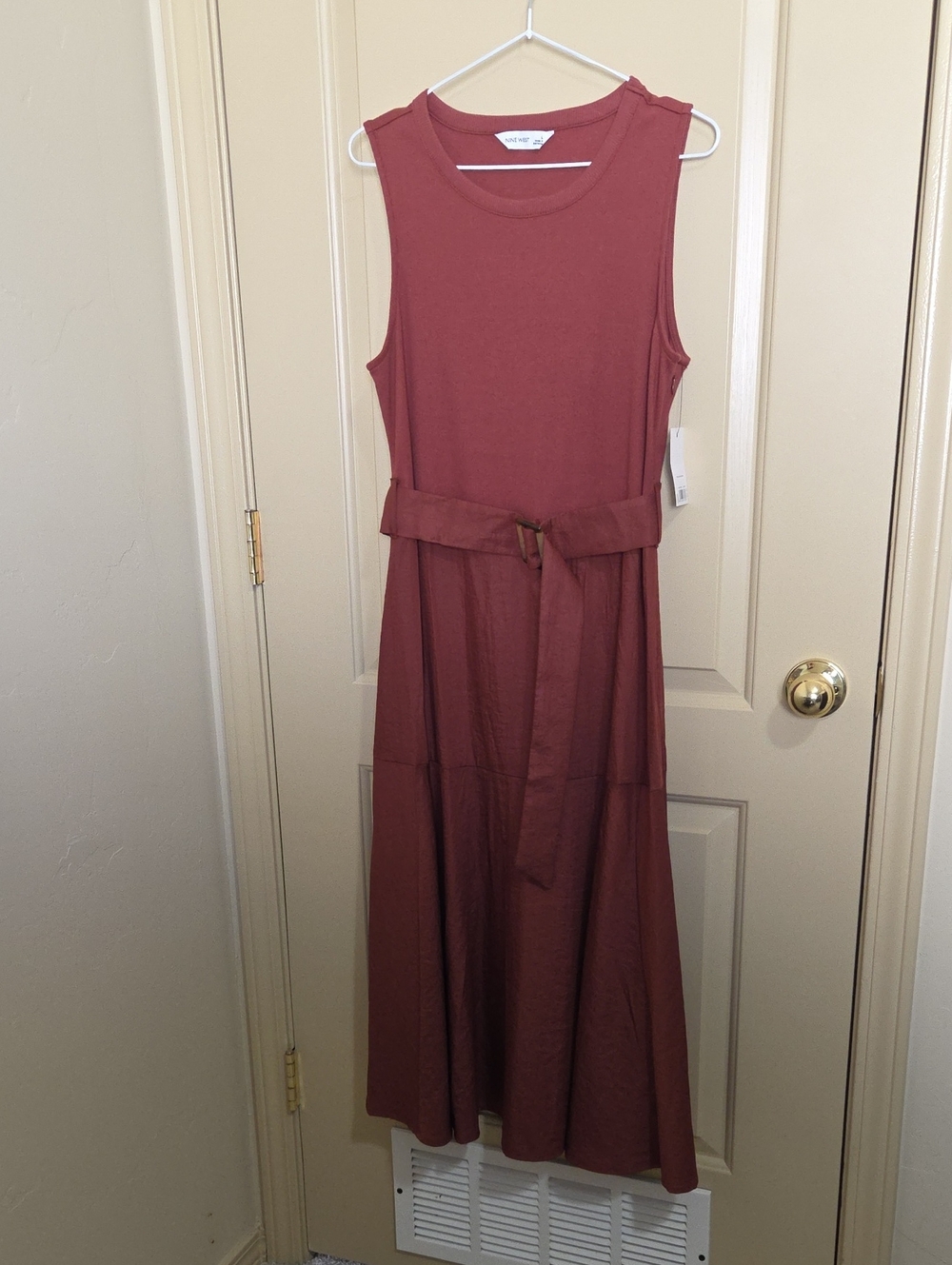 Nine West Sleeveless Belted Maxi Dress - Rusty Rose